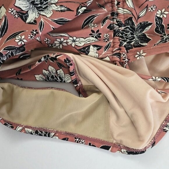 Kona Sol Women's Dusty Rose Floral One Piece Swimsuit V Neck Side Ties Size 18W - Picture 11 of 16